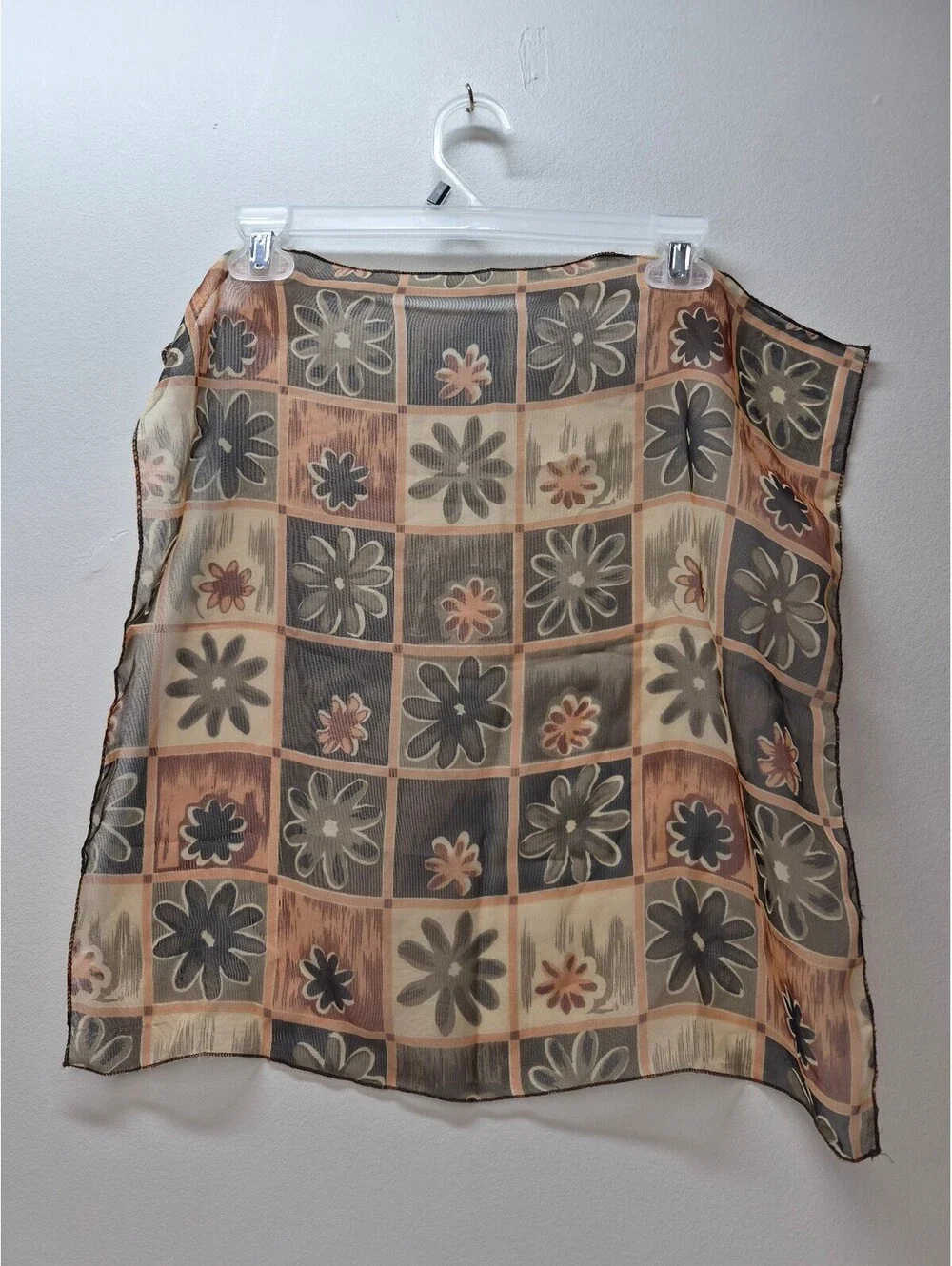 Vintage Sheer Floral Print Scarf in Earth Tones B439